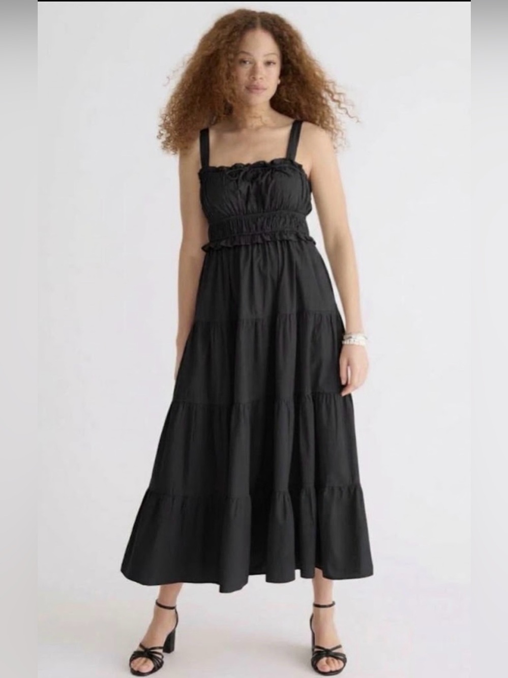 J.Crew Sevilla Tiered Smocked Midi Dress in Black , size Large